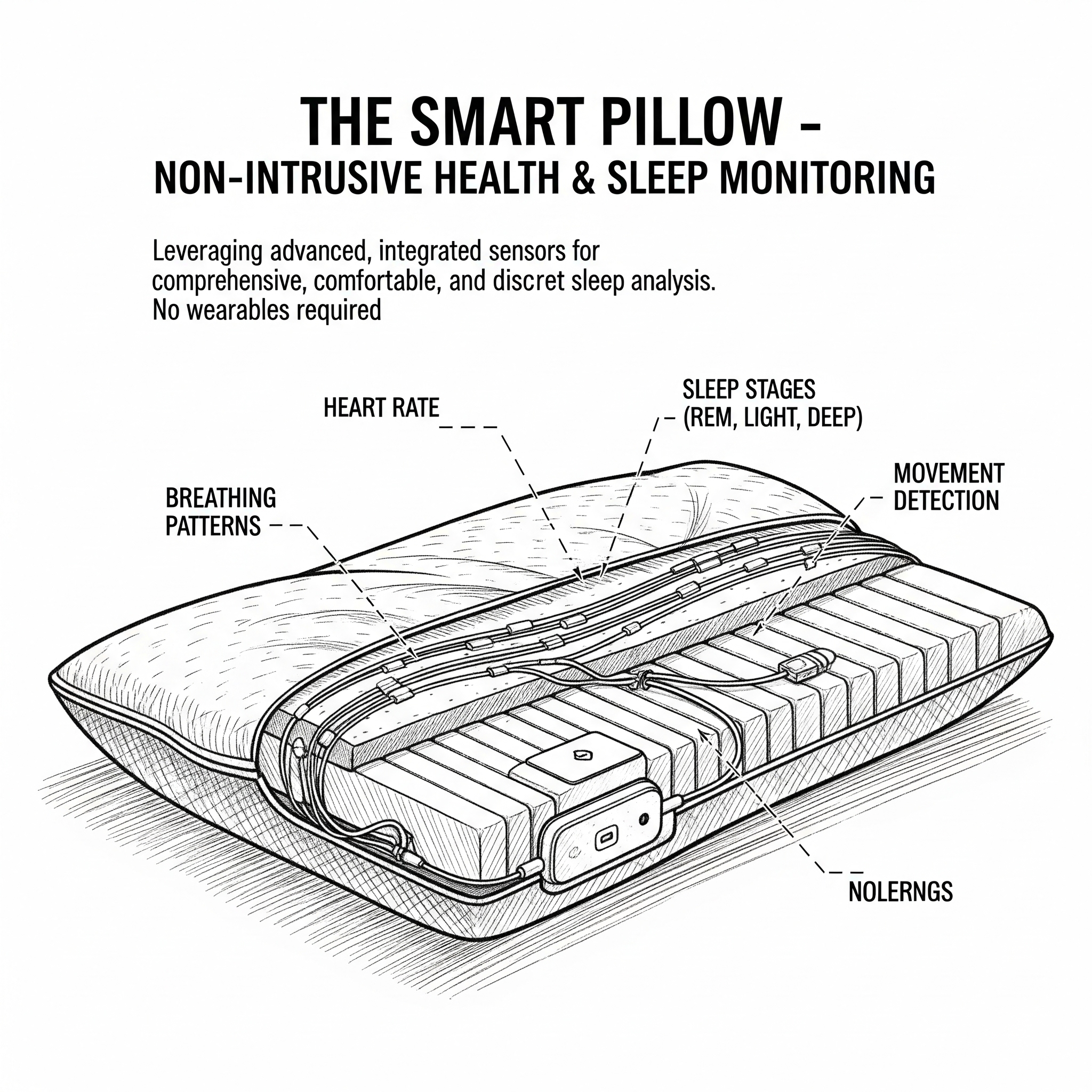 Smart pillow with embedded health monitoring sensors visualization