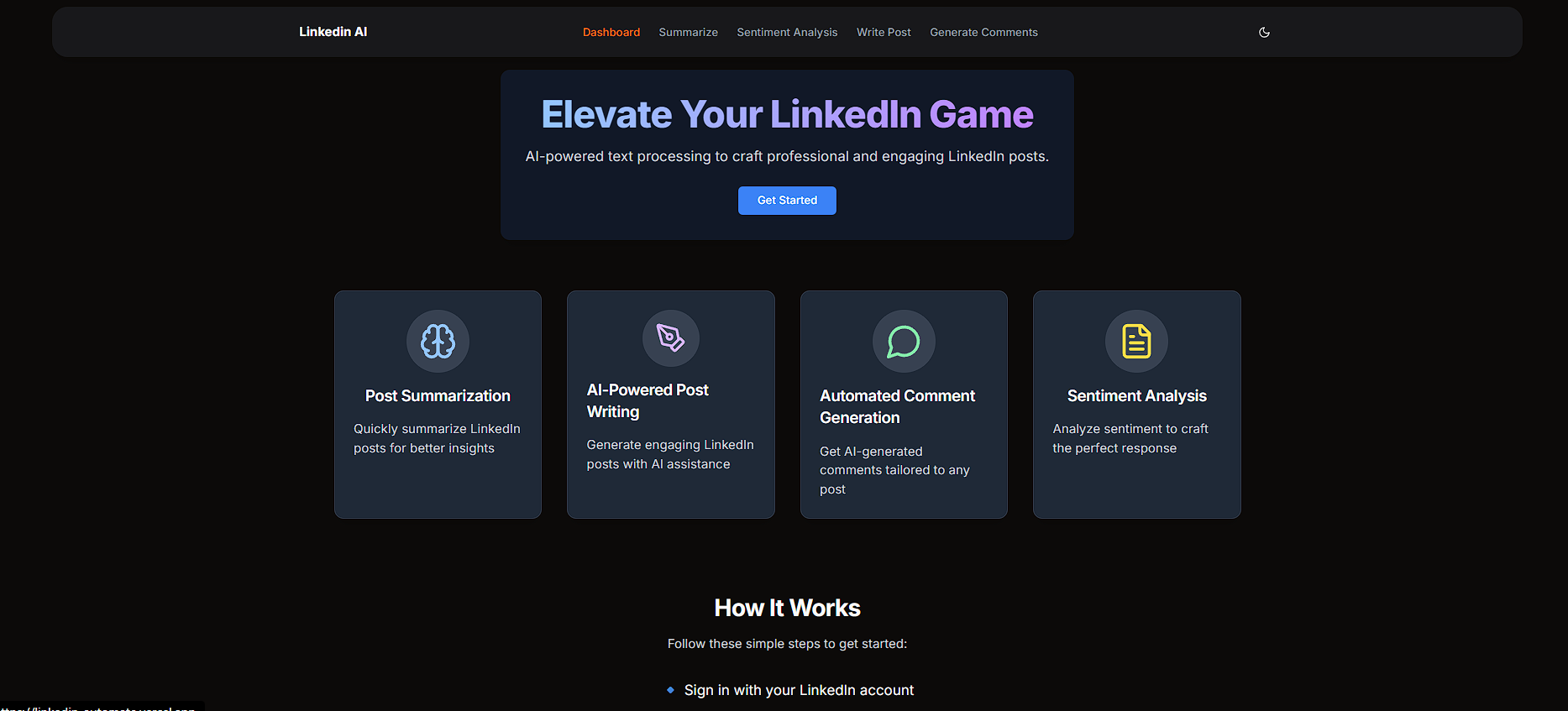 LinkedIn Automate Comment dashboard